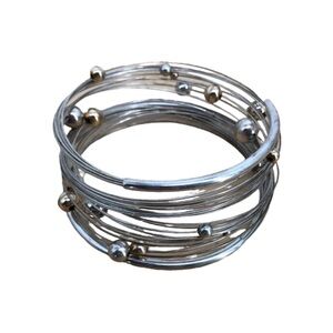 Multi-layer silver wrap bracelet gold and  silver beads